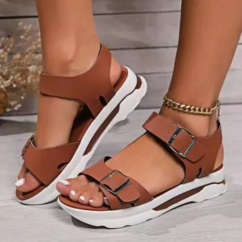 Сандалии на платформе с двойной пряжкой для женщин, летняя повседневная нескользящая пляжная обувь, женские удобные босоножки на танкетке, женские, большие размеры 36