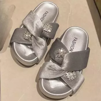 Сандалии на платформе, женские летние, новые, с круглым носком, замшевые, со стразами, крестом, с пляжной обувью, модные, нескользящие сандалии 38 серебряный