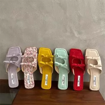 Сандалии на плоской подошве Bow Hollow, женская летняя верхняя одежда, пляжные тапочки с квадратной головкой, модная женская летняя обувь, дышащая для жаркой погоды 35