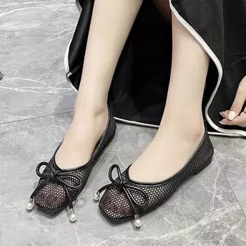 Сандалии на плоской подошве из сетки для женщин, женские танцевальные дышащие туфли Мэри Джейн на плоской подошве, прозрачные мягкие модельные туфли на плоской подошве 35