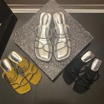 Сандалии на плоской подошве, летние, новые, квадратные, с мягкой подошвой, пляжные тапочки Temperament 35