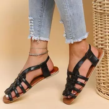 Сандалии на плоской подошве, летние уличные модные кожаные туфли на плоской подошве, элегантные тапочки с круглым носком, повседневные сандалии с регулируемым ремешком и пряжкой 35 белый