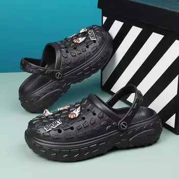 Сандалии на плоской подошве Мужская обувь 2024 Тапочки Мужские сандалии для сада на платформе Мужские летние сандалии Мужские кроссовки Шлепанцы для улицы Домашние сабо 40-41 чёрный