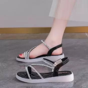 Сандалии на плоской подошве, новинка лета 2024, однотонные тканые геркулесовые сандалии с открытым носком, женские пляжные сандалии 35 бежевый