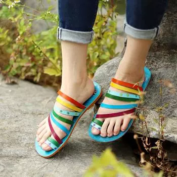 Сандалии на плоской подошве с открытым носком, удобная дышащая женская обувь ручной работы из натуральной кожи на мягкой подошве в стиле ретро 36