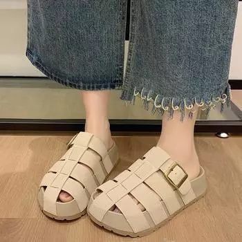 Сандалии на плоской подошве с открытым носком, простые римские туфли, женская мода, летние новые удобные балетки с круглым носком, женская обувь 35