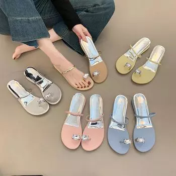 Сандалии на плоской подошве с высоким каблуком и стразами, для летней женской одежды для отдыха на открытом воздухе, новые французские сандалии 2025 года в стиле фей 35 чёрный