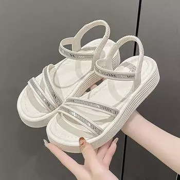 Сандалии на плоской подошве женские летние феи повседневные стразы эластичная лента Рим удобные пляжные туфли модные женские летние туфли дышащие для жаркой погоды 35