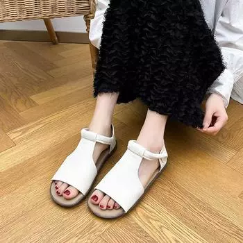 Сандалии на плоской подошве женские летние новые сандалии с открытым носком на липучке 35 чёрный