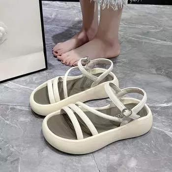 Сандалии на плоской подошве женские новинка 2025 года, верхняя одежда на мягкой подошве с юбкой в стиле принцессы, пляжная обувь с перекрестными ремешками 35 синий