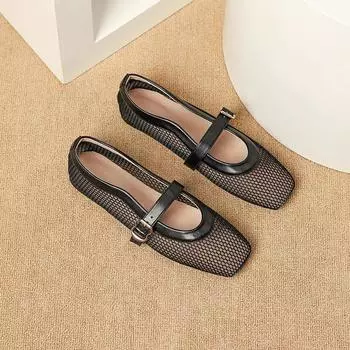 Сандалии на плоской подошве женские сетчатые туфли женские летние сетчатые туфли женские сандалии дышащая обувь 2025 новые полые одинарные туфли женские балетки 35 бежевый