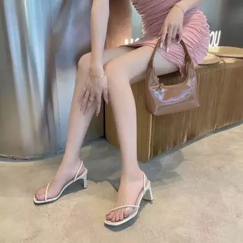 Сандалии на прозрачном каблуке женские тапочки прозрачные черные летние резиновые шлепанцы с открытым носком для женщин 2024 тренд новая мода VIP I 34