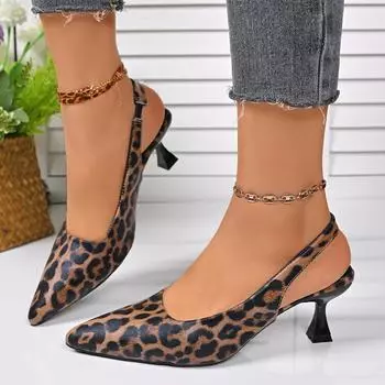 Сандалии на шпильках большого размера, женские, весна-осень, с заостренным носком, с надписью «Mouth Word» и леопардовым принтом, модные сандалии 35