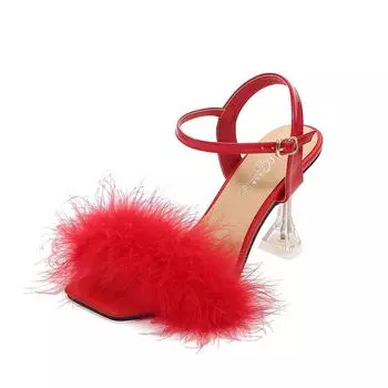 Сандалии на шпильке с квадратным носком и ремешком на шпильке Furry Shoes 35 белый