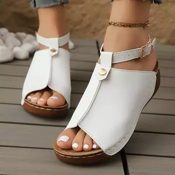 Сандалии на среднем каблуке с открытым носком, женские, лето 2025, модные сандалии на платформе с ремешком на щиколотке, женские легкие пляжные туфли на танкетке, сандалии 36 коричневый