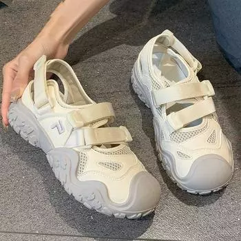 Сандалии на толстой подошве для женщин 2024 года, новые модные летние дышащие повседневные туфли на высоком каблуке с полыми носками, женские сандалии Zapatos Mujer 35