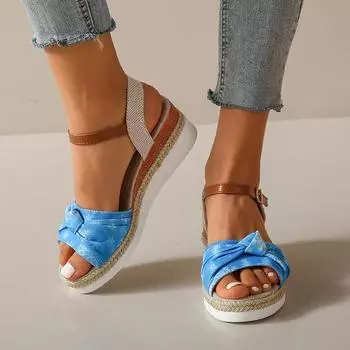 Сандалии на толстой подошве для женщин, лето 2024, модные сандалии на платформе с бантом, сандалии-гладиаторы на среднем каблуке с пряжкой на щиколотке 43 темно-коричневого