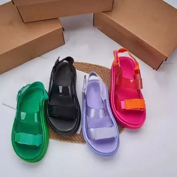 Сандалии на толстой подошве Muffin, женская повседневная спортивная обувь с леопардовым принтом, смелые пляжные туфли, женские сандалии Jelly, летняя обувь на платформе EUR 35 36 чёрный