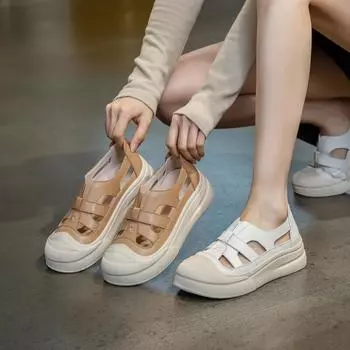 Сандалии на толстой подошве, повседневные кроссовки 35 бежевый