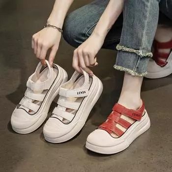 Сандалии на толстой подошве, повседневные спортивные туфли белого цвета из кожи 35 бежевый