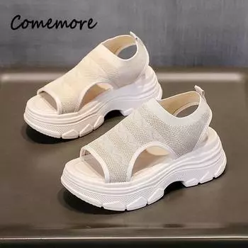 Сандалии на толстой подошве, сетчатые, дышащие, сандалии с покатым каблуком, женские летние спортивные и любительские туфли для отдыха на открытом воздухе 35 чёрный