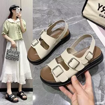 Сандалии на толстой подошве в римском стиле, женские летние удобные повседневные пляжные сандалии, женская модная летняя обувь, дышащая для жаркой погоды 35