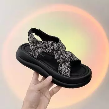 Сандалии на толстой подошве, женские летние, маленькие, ароматные, с ремешками в виде римского креста, с открытым носком, для улицы, пляжные сандалии, тапочки, женская модная обувь 35