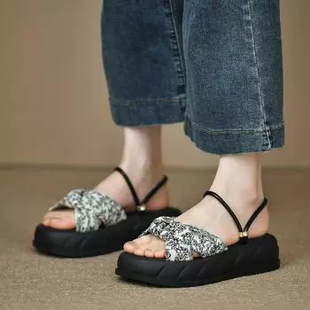 Сандалии на толстой подошве женские летние повседневные цветочные пляжные удобные сандалии-тапочки женские модные летние дышащие туфли 35