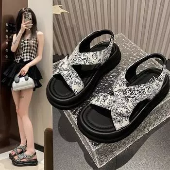 Сандалии на толстой подошве женские летние повседневные спортивные римские пляжные сандалии модная женская летняя обувь дышащая для жаркой погоды 35