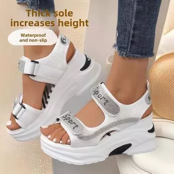 Сандалии на толстой подошве, женские летние сандалии-гладиаторы с пайетками на платформе, повседневные спортивные сандалии, летняя женская пляжная обувь 35 чёрный