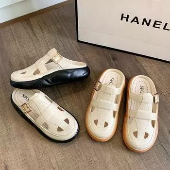 Сандалии на толстой подошве, женские модные ажурные цветные пляжные тапочки, летние повседневные шлепанцы для отдыха на открытом воздухе 36-37