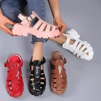 Сандалии на толстой подошве, женские сандалии в римском стиле с открытым носком, женская повседневная пляжная обувь, летние женские сандалии на платформе 35 чёрный