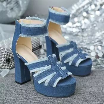 Сандалии на толстом каблуке, летние, новые, с круглым носком, с открытым носком, с молнией сзади, водонепроницаемые, на платформе, с противоскользящей подошвой, износостойкие, высокие каблуки 35