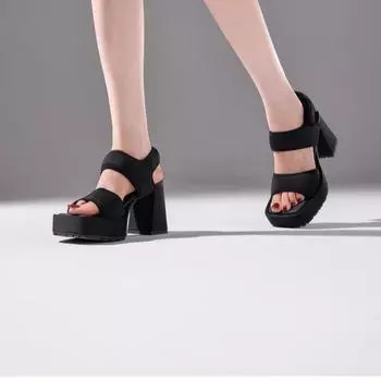 Сандалии на толстом каблуке женские новые простые квадратные босоножки на водной платформе с мягкой подошвой на высоком каблуке 34 чёрный