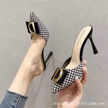 Сандалии на тонком каблуке, интернет-знаменитость, удобные, полукомбинация, универсальные тапочки, модные туфли на высоком каблуке, женские одинарные туфли 34