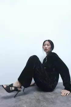 САНДАЛИИ НА ВЫСОКИХ КАБЛУКАХ ИЗ ТКАНИ