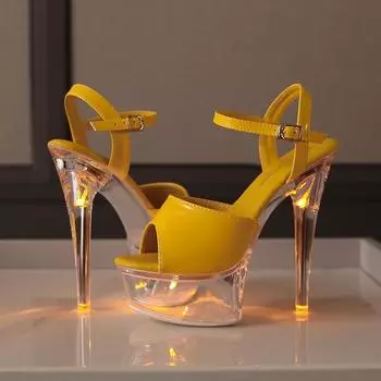 Сандалии на высоком каблуке для ночного клуба, 15 см, женская обувь, светящиеся туфли для подиума, туфли для танцев на шесте, вода LFD-190-A53 34 синий