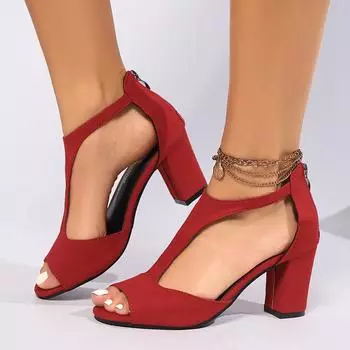 Сандалии на высоком каблуке для женщин, новые простые туфли на высоком каблуке с застежкой-молнией сзади, женские туфли, летняя мода, сандалии на высоком каблуке 35