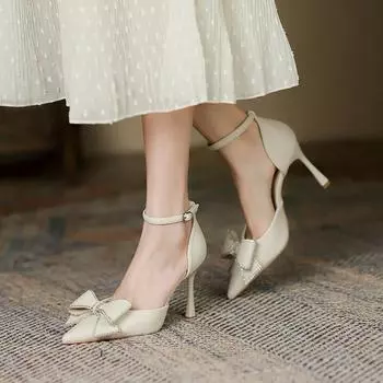 Сандалии на высоком каблуке, летние туфли на высоком каблуке с острым носком в сказочном стиле, женские туфли на шпильке с неглубоким носком в Корейском стиле 34