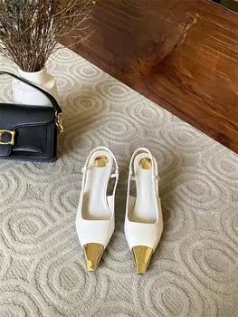 Сандалии на высоком каблуке с французской сумкой на голове, туфли-феи, темпераментные металлические остроносые пустые туфли 35 белый