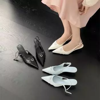 Сандалии на высоком каблуке с французской сумкой на голове Туфли феи Темперамент Пустые остроносые туфли 35 белый