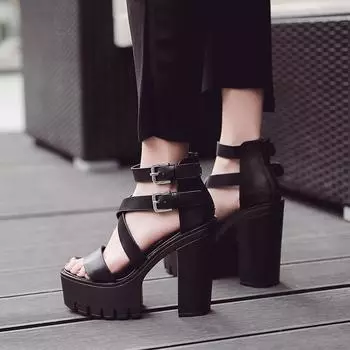 Сандалии на высоком каблуке с открытым носком, женская обувь на платформе для вечеринки, ночного клуба, сексуальная черная готическая обувь 35 чёрный