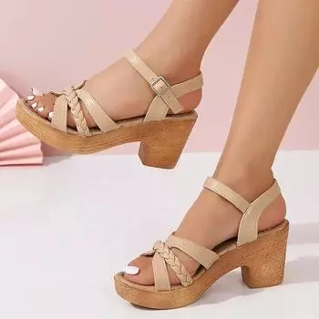 Сандалии на высоком каблуке с ремешком на щиколотке, женские летние плетеные сандалии-гладиаторы с перекрестной лентой, женские сандалии на массивном каблуке и платформе 36 хаки