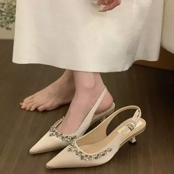 Сандалии на высоком каблуке Stiletto French Bag Head Туфли-лодочки Fairy с юбкой Apricot Pointed Single Shoes 35 абрикосовый