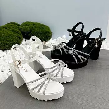 Сандалии на высоком каблуке, толстый каблук, водонепроницаемая платформа, тонкий ремешок, летняя мягкая кожа, удобная и увеличивающая рост обувь 42 белый