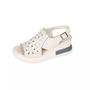 Сандалии на высоком каблуке, женская обувь с рыбным клювом, сандалии на толстой подошве, повседневная обувь на покатом каблуке, полые туфли 35