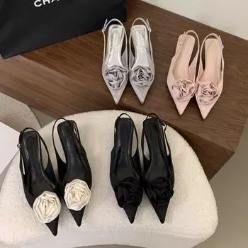 Сандалии Niche Design Bag Head, женские, французские, маленькие, ароматные, в стиле ретро, с атласной поверхностью 35 серебряный