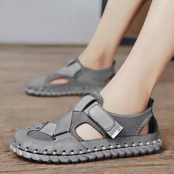 Сандалии, новые летние туфли-лодочки для отдыха, кожаные сандалии с мягкой подошвой для вождения, мужские пляжные туфли-лофтеры без шнуровки 38 бежевый