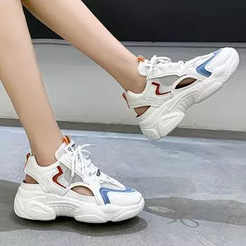 Сандалии Old Dad, женские летние, удобные, полые, с толстой подошвой, увеличивающие рост, женские туфли, повседневные туфли для женщин 35 синий