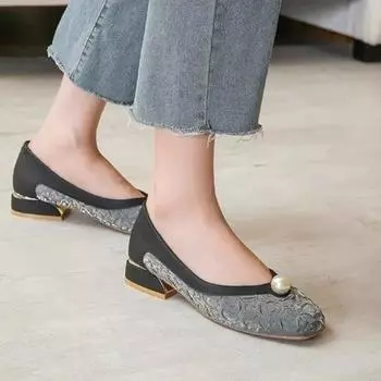 Сандалии Pearl Fad на низком каблуке, повседневная женская обувь 2024 года, модные летние туфли на низком каблуке с открытой пяткой, прогулочные туфли Mujer Zapatillas 35 чёрный